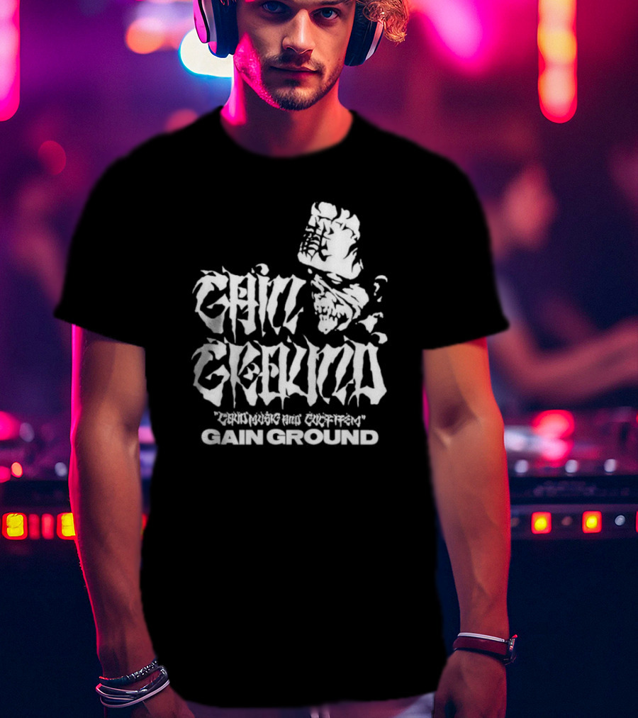 Gain Ground Grinning And Coffin Logo With Skull And Fist T-Shirt