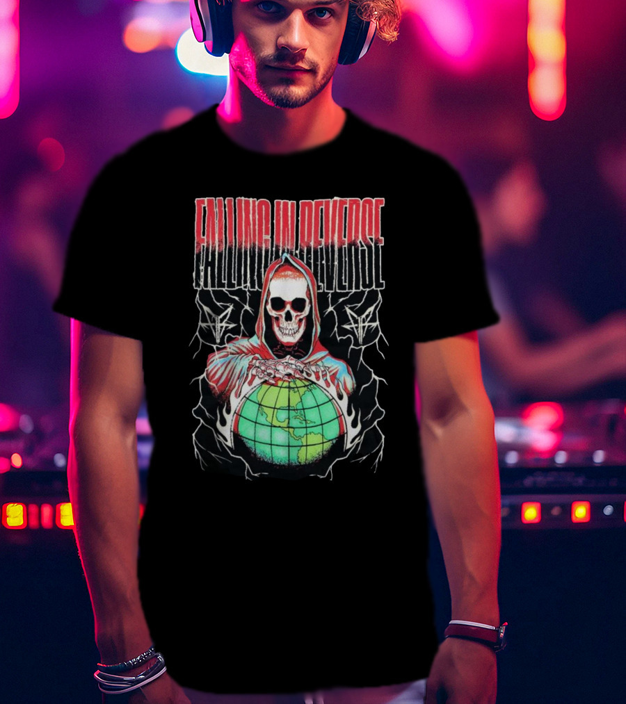 Falling In Reverse Skull Hood Globe T-Shirt