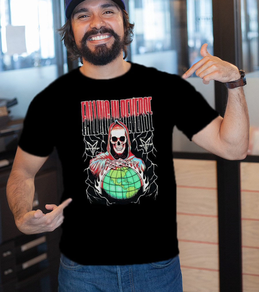 Falling In Reverse Skull Hood Globe T-Shirt