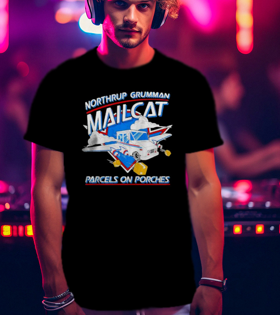 Northrup Grumman Mailcat Parcels On Porches Delivery Truck Clouds T-Shirt