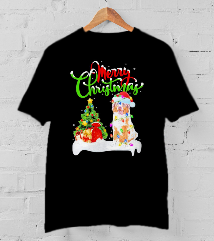 Merry Christmas Santa Australian Shepherd Dog Xmas Decorations T-Shirt