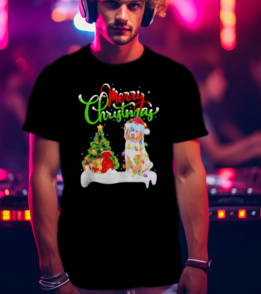 Merry Christmas Santa Australian Shepherd Dog Xmas Decorations T-Shirt