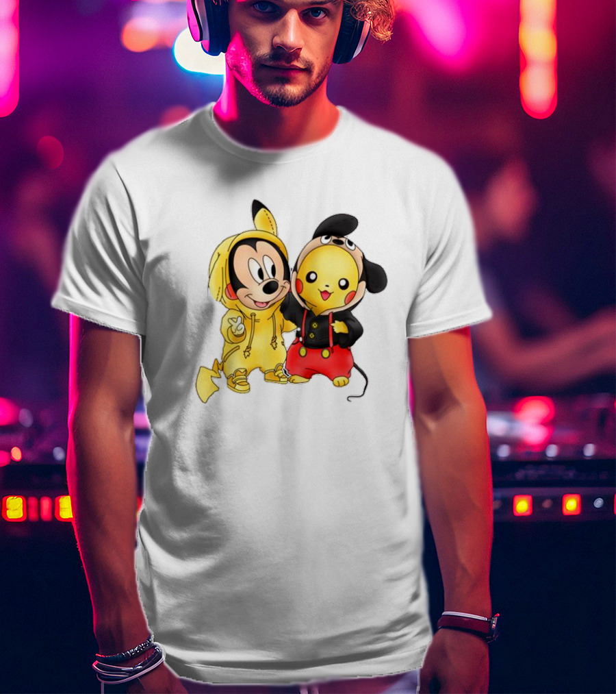 Pikachu Pokemon Mickey Mouse Crossover Fan T-Shirt