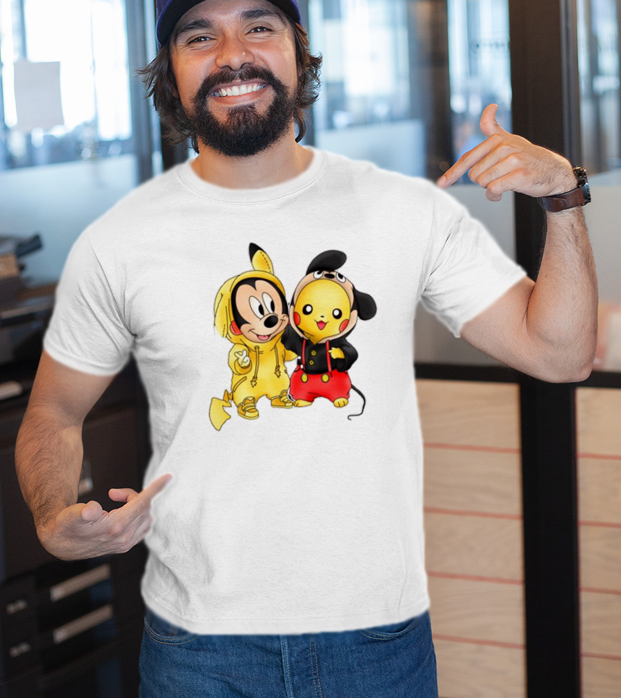 Pikachu Pokemon Mickey Mouse Crossover Fan T-Shirt