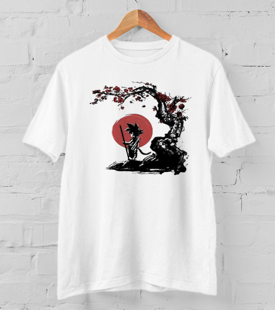Son Goku Saiyan Solitude Beneath Cherry Blossom And Sun T-Shirt
