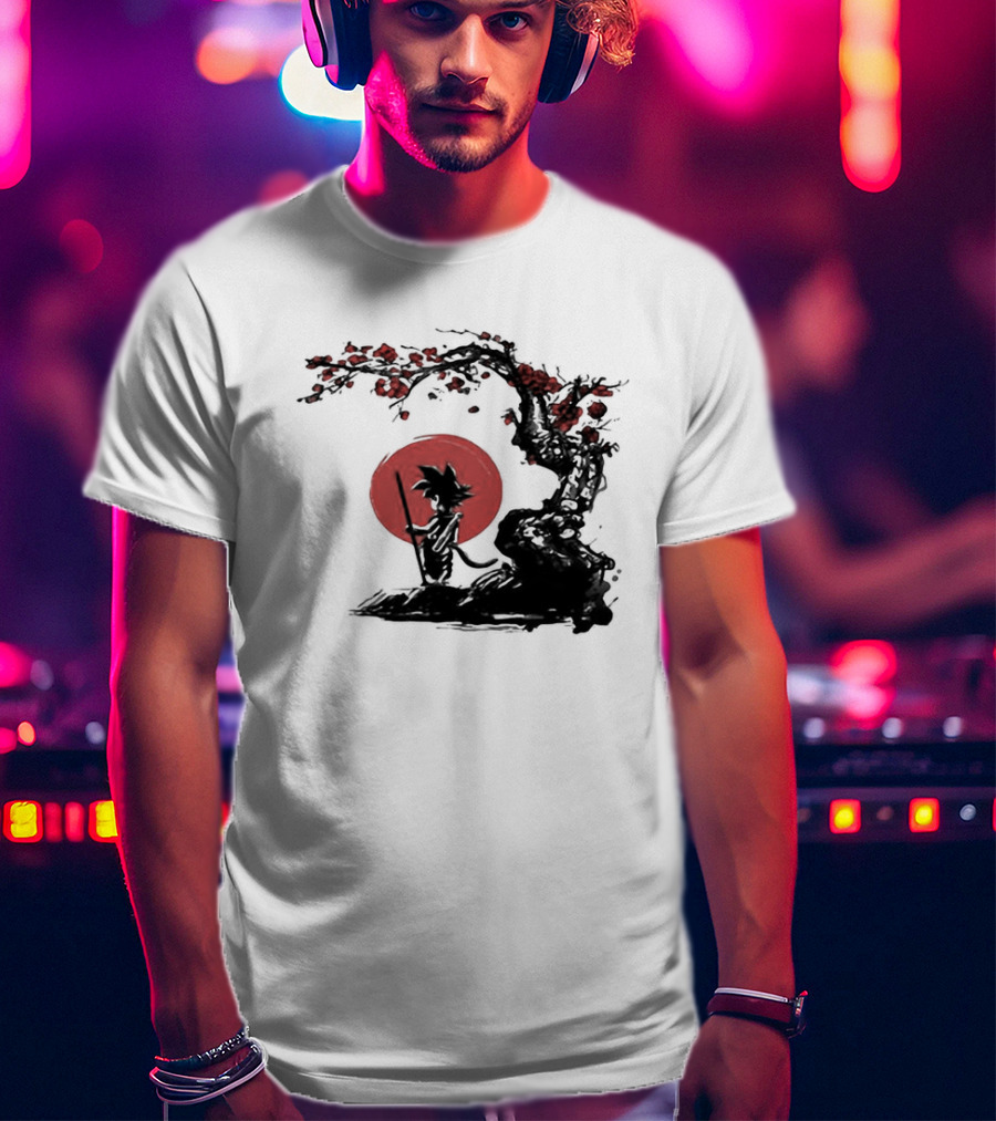 Son Goku Saiyan Solitude Beneath Cherry Blossom And Sun T-Shirt