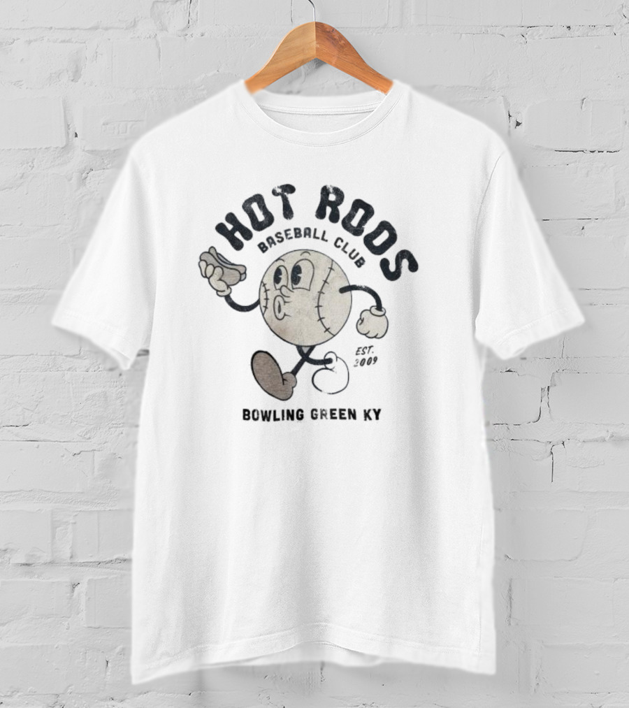 Hot Rods Baseball Club Bowling Green KY Est 2009 Vintage Cartoon Baseball Character T-Shirt
