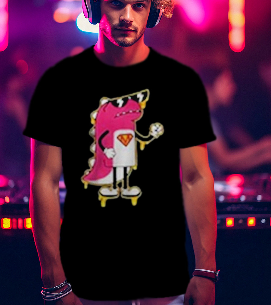 Mikina Mattem Dino Cartoon Character With Sunglasses And Superhero Emblem T-Shirt