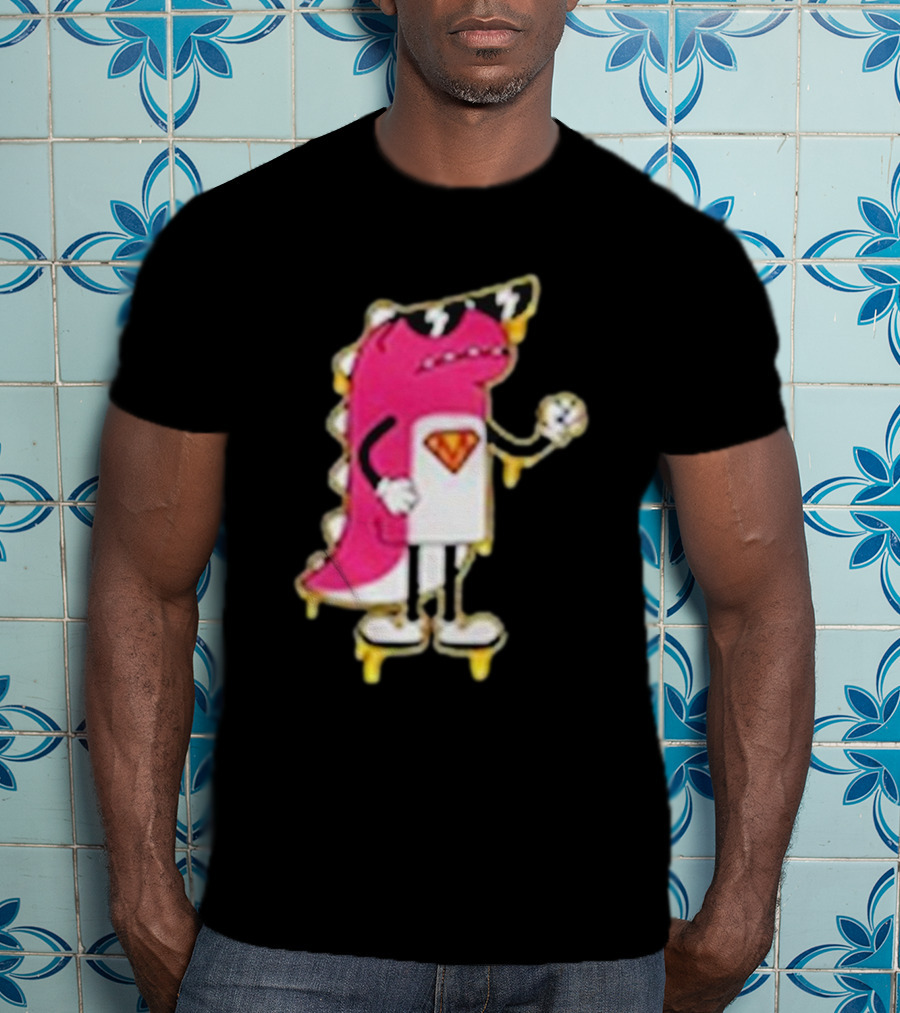 Mikina Mattem Dino Cartoon Character With Sunglasses And Superhero Emblem T-Shirt