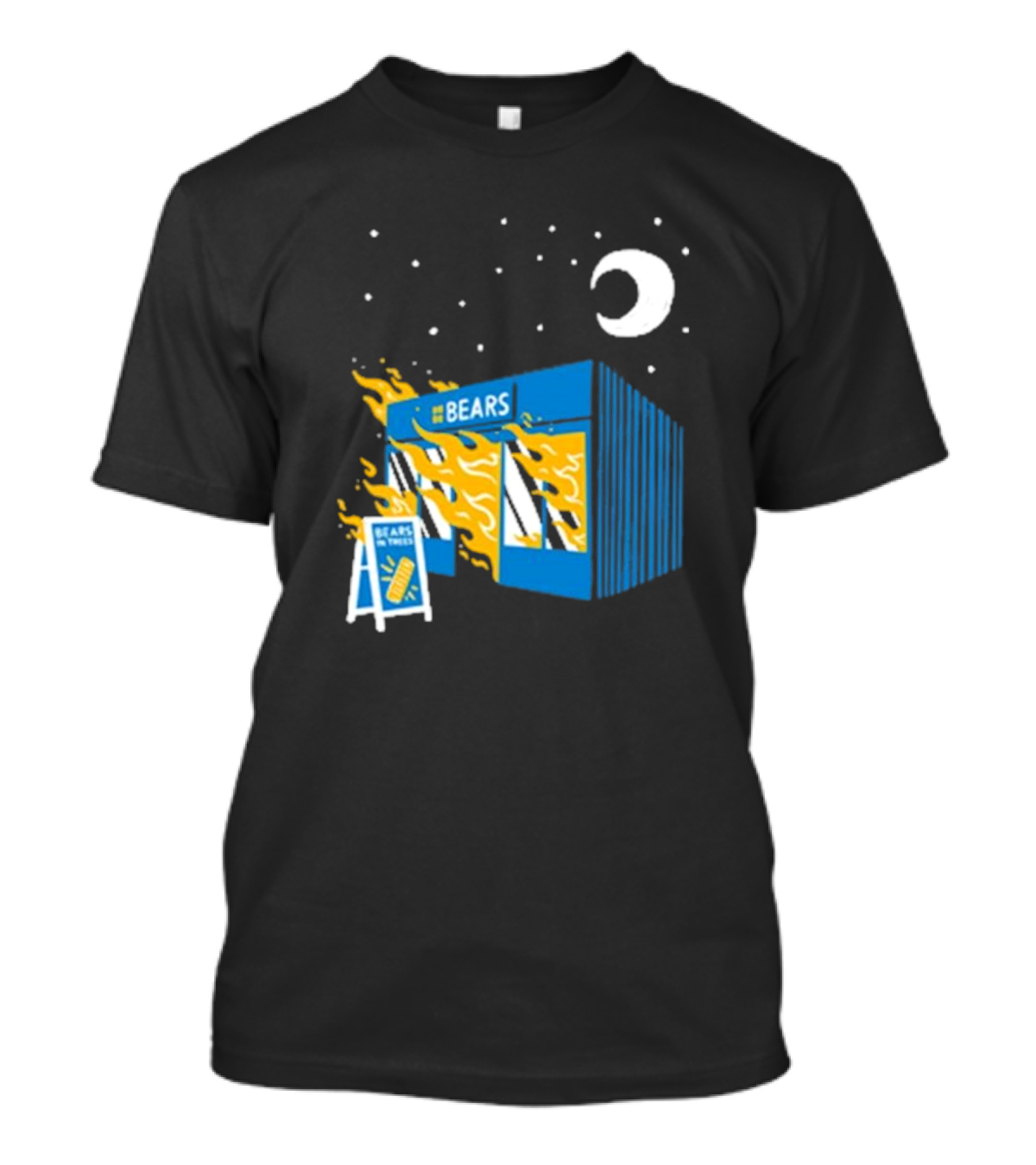 Bears Bakery On Fire Charcoal Night Scene T-Shirt