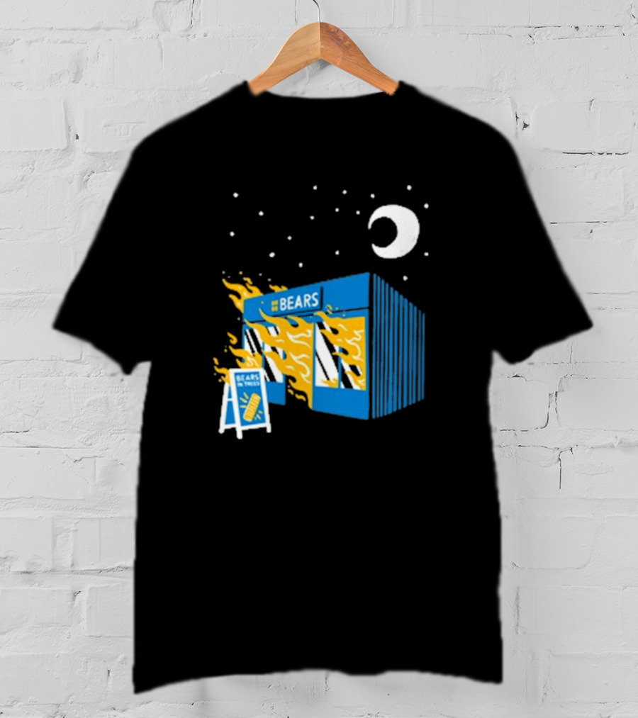 Bears Bakery On Fire Charcoal Night Scene T-Shirt