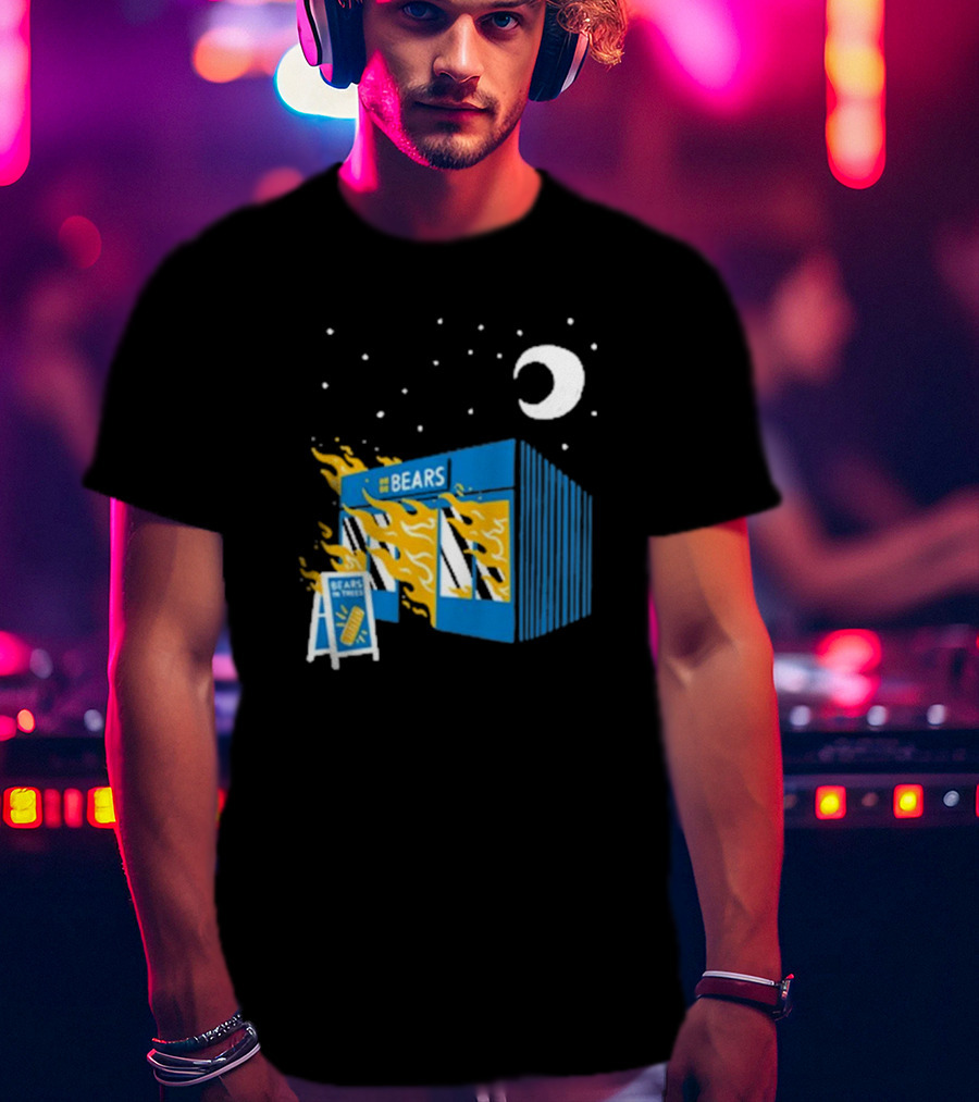 Bears Bakery On Fire Charcoal Night Scene T-Shirt