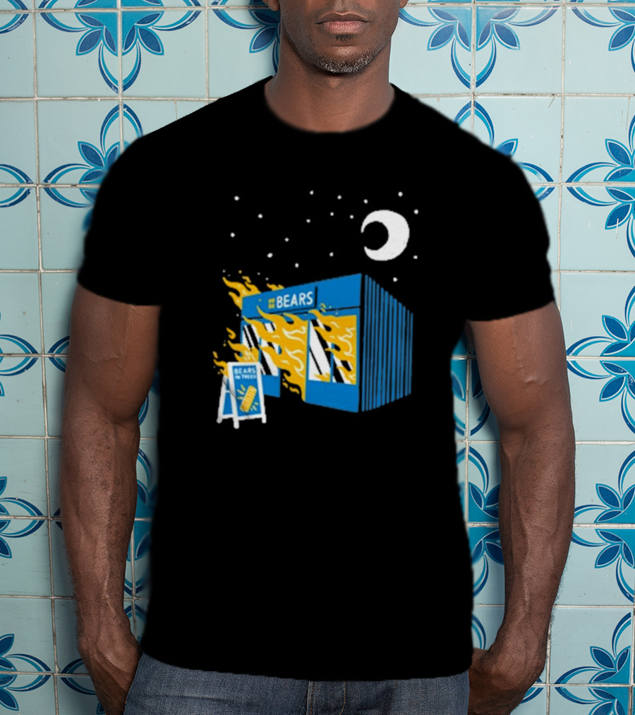 Bears Bakery On Fire Charcoal Night Scene T-Shirt
