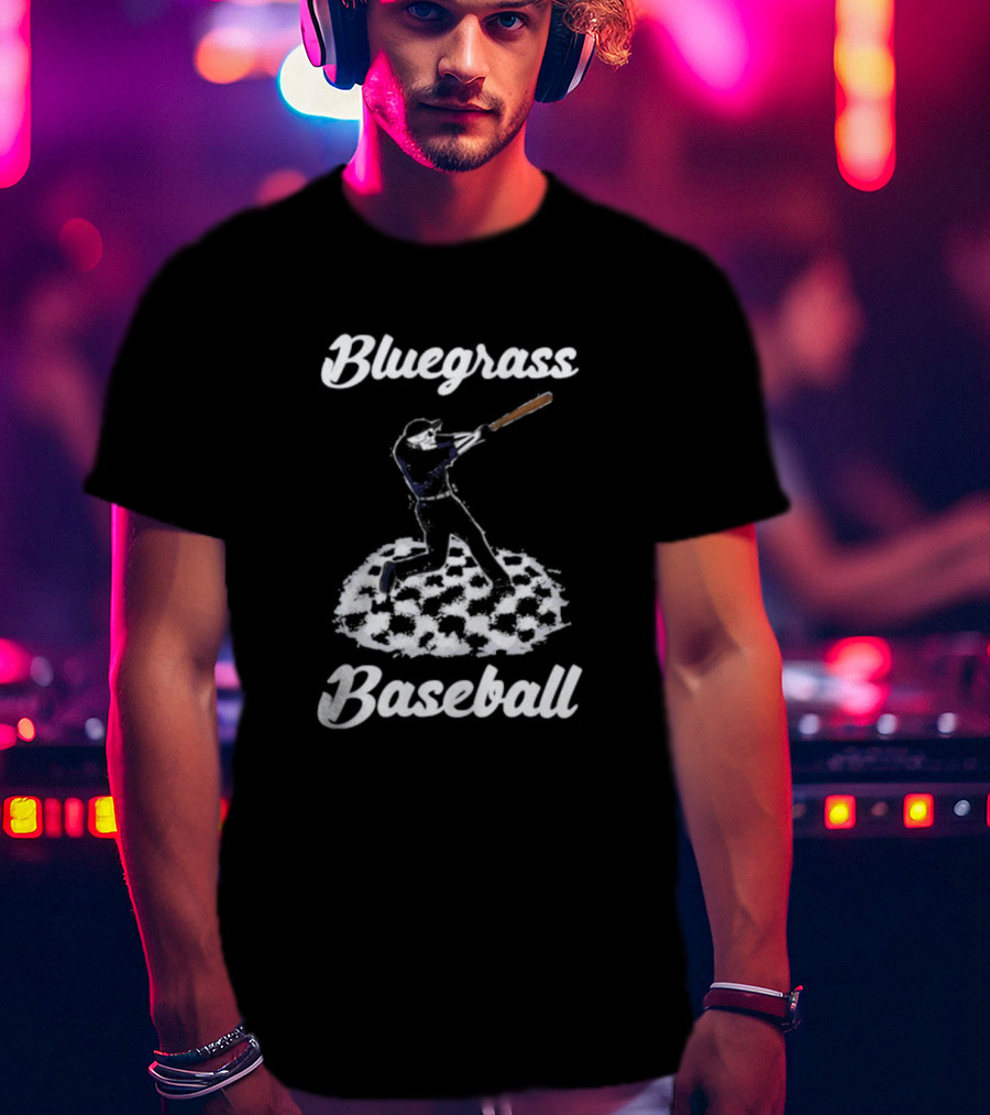 Bluegrass Baseball Skeleton Player Batting On Checkered Field T-Shirt