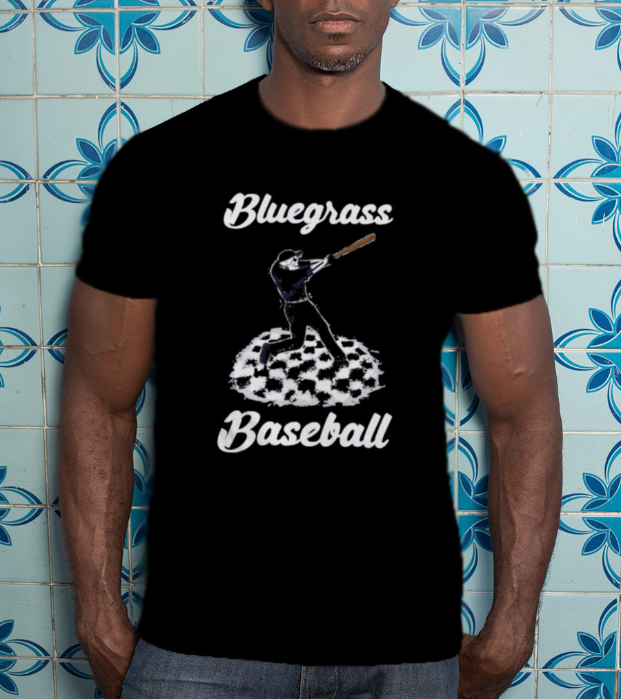 Bluegrass Baseball Skeleton Player Batting On Checkered Field T-Shirt
