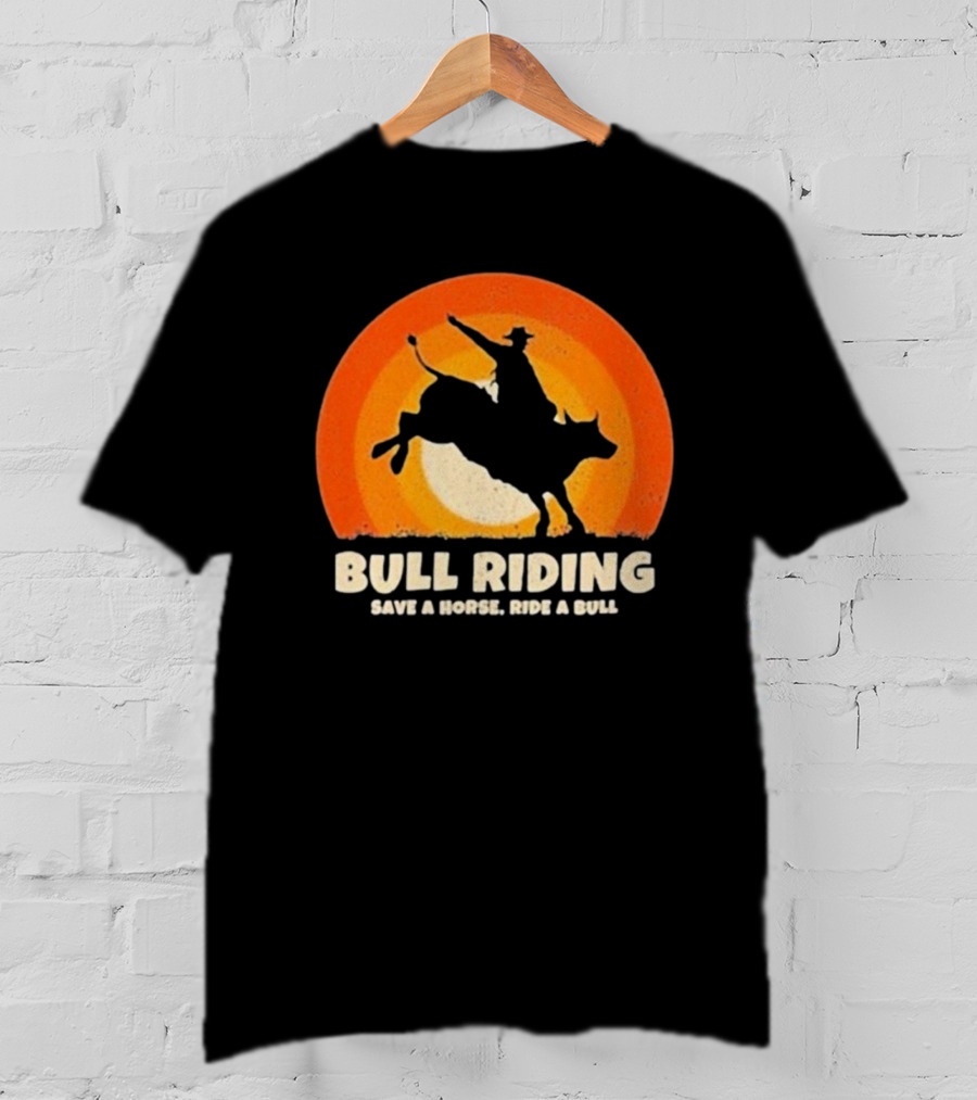 Bull Riding Save A Horse Ride A Bull Sunset Silhouette Cowboy Vintage T-Shirt