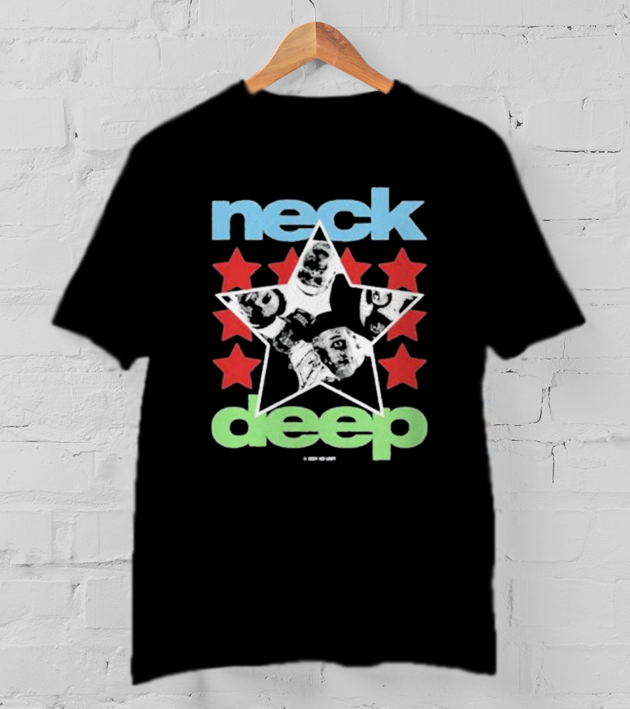 Neck Deep Blue And Green Star With Red Stars And Faces T-Shirt