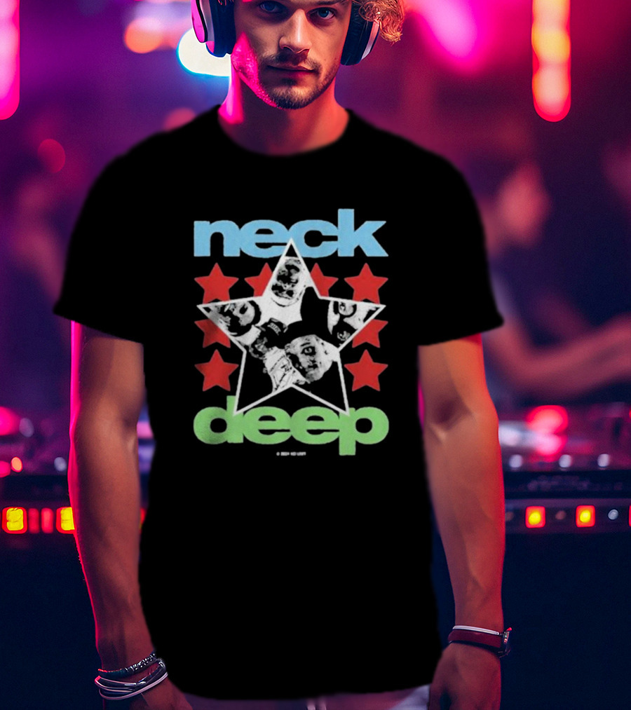 Neck Deep Blue And Green Star With Red Stars And Faces T-Shirt