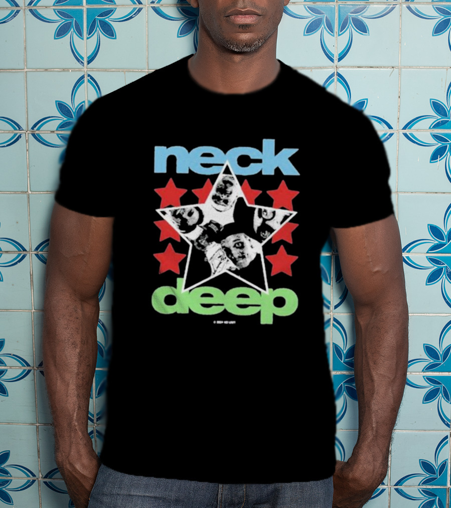 Neck Deep Blue And Green Star With Red Stars And Faces T-Shirt