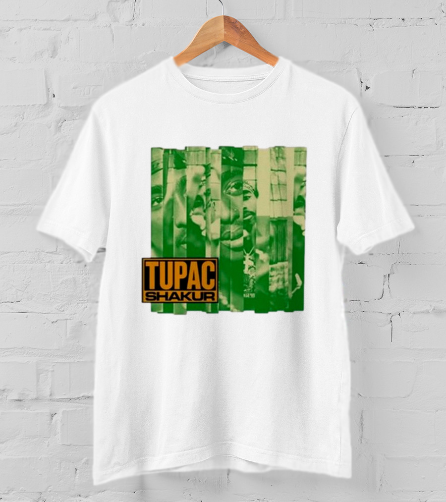 Tupac Shakur Green Photo Collage T-Shirt