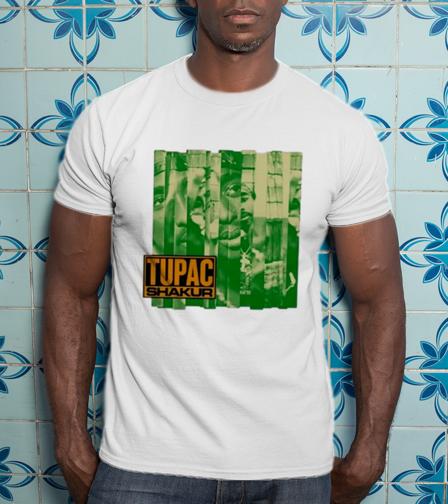 Tupac Shakur Green Photo Collage T-Shirt