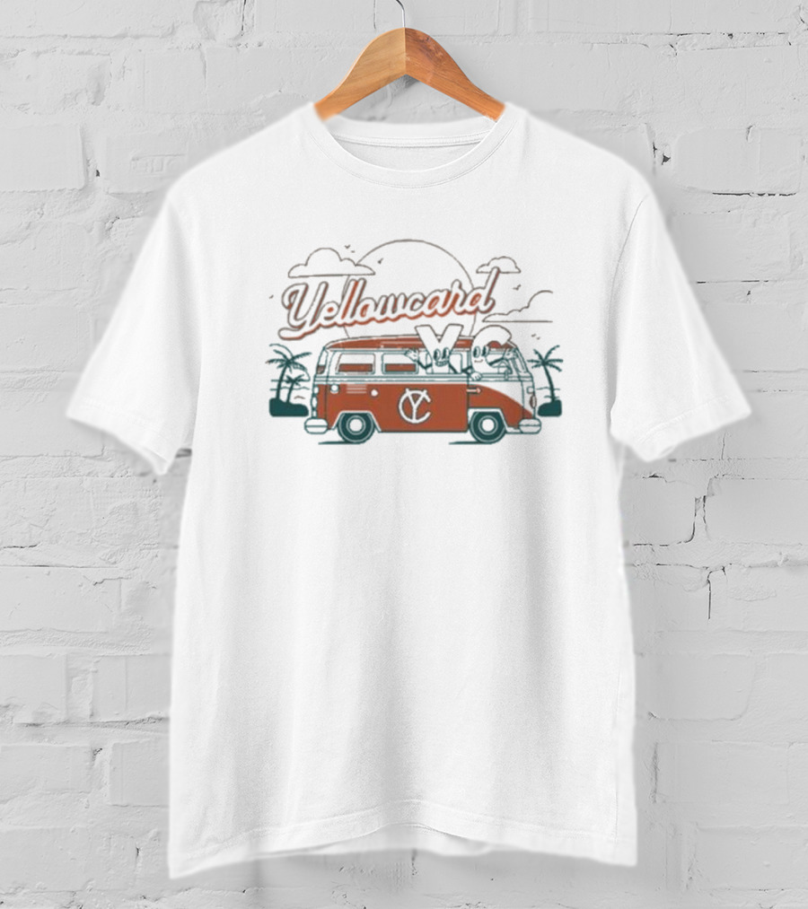 Yellowcard Band Van Sunset Scene With Palm Trees And YC T-Shirt
