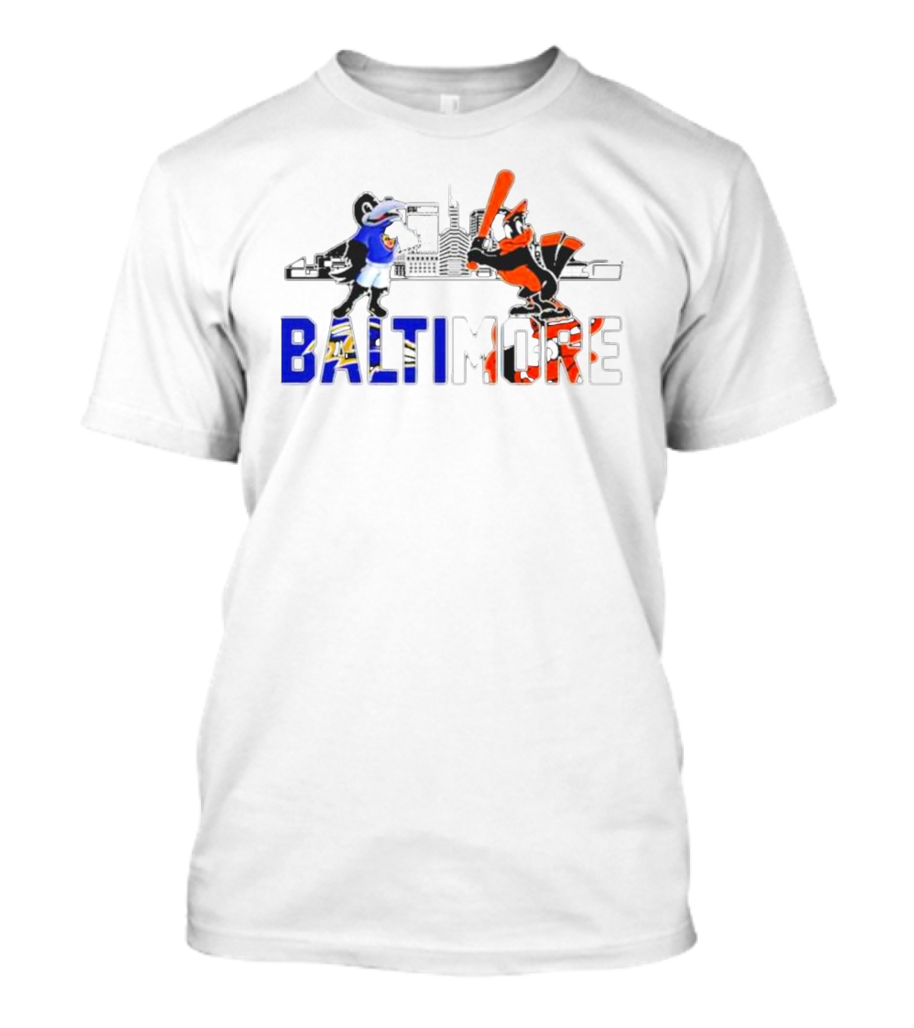 Baltimore Ravens And Orioles Mascot Skyline T-Shirt