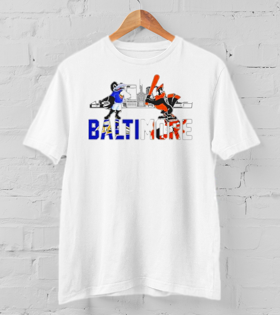 Baltimore Ravens And Orioles Mascot Skyline T-Shirt
