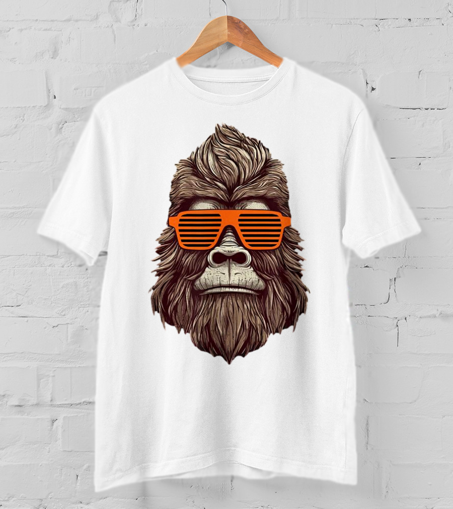Bigfoot Birthday Boy Cool Striped Sunglasses Animal Party T-Shirt