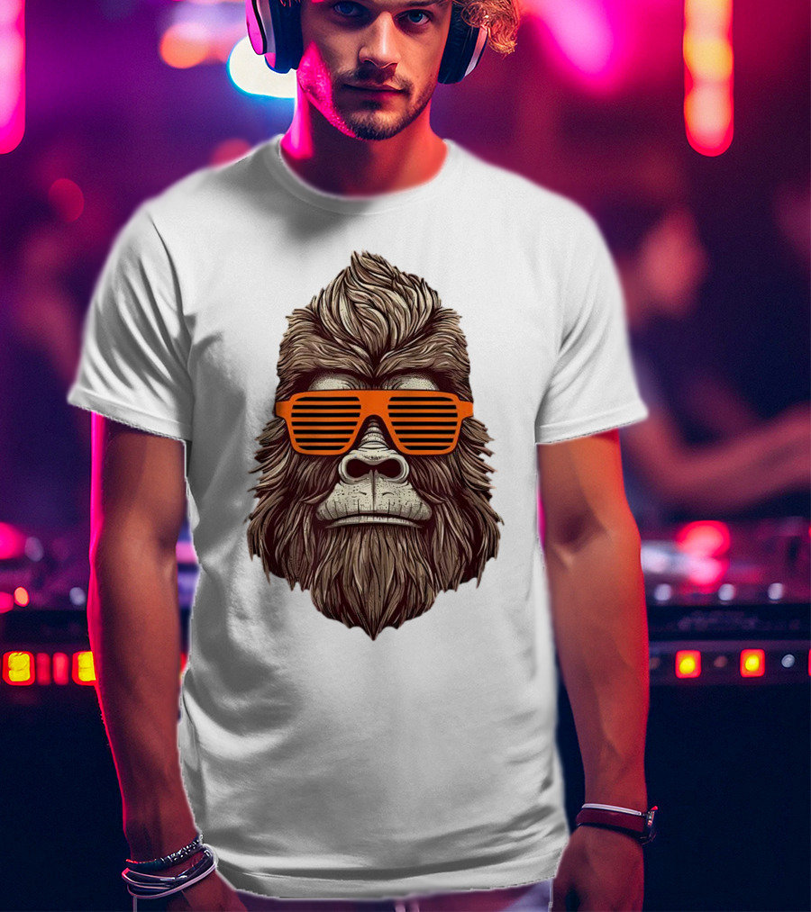 Bigfoot Birthday Boy Cool Striped Sunglasses Animal Party T-Shirt