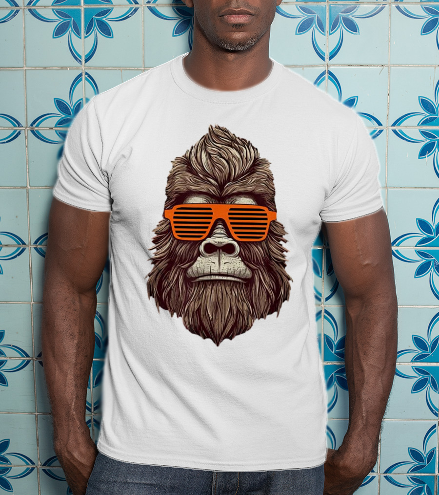 Bigfoot Birthday Boy Cool Striped Sunglasses Animal Party T-Shirt