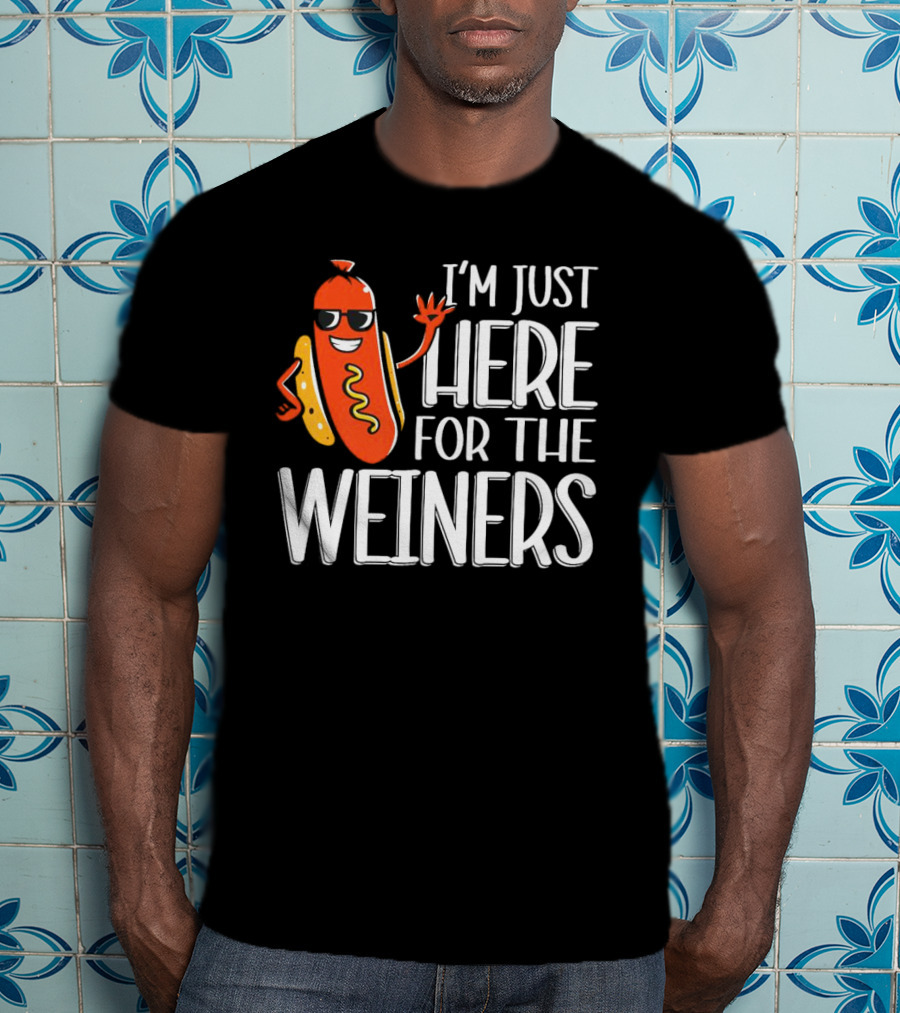I'm Just Here For The Wieners Sausage Wearing Sunglasses T-Shirt