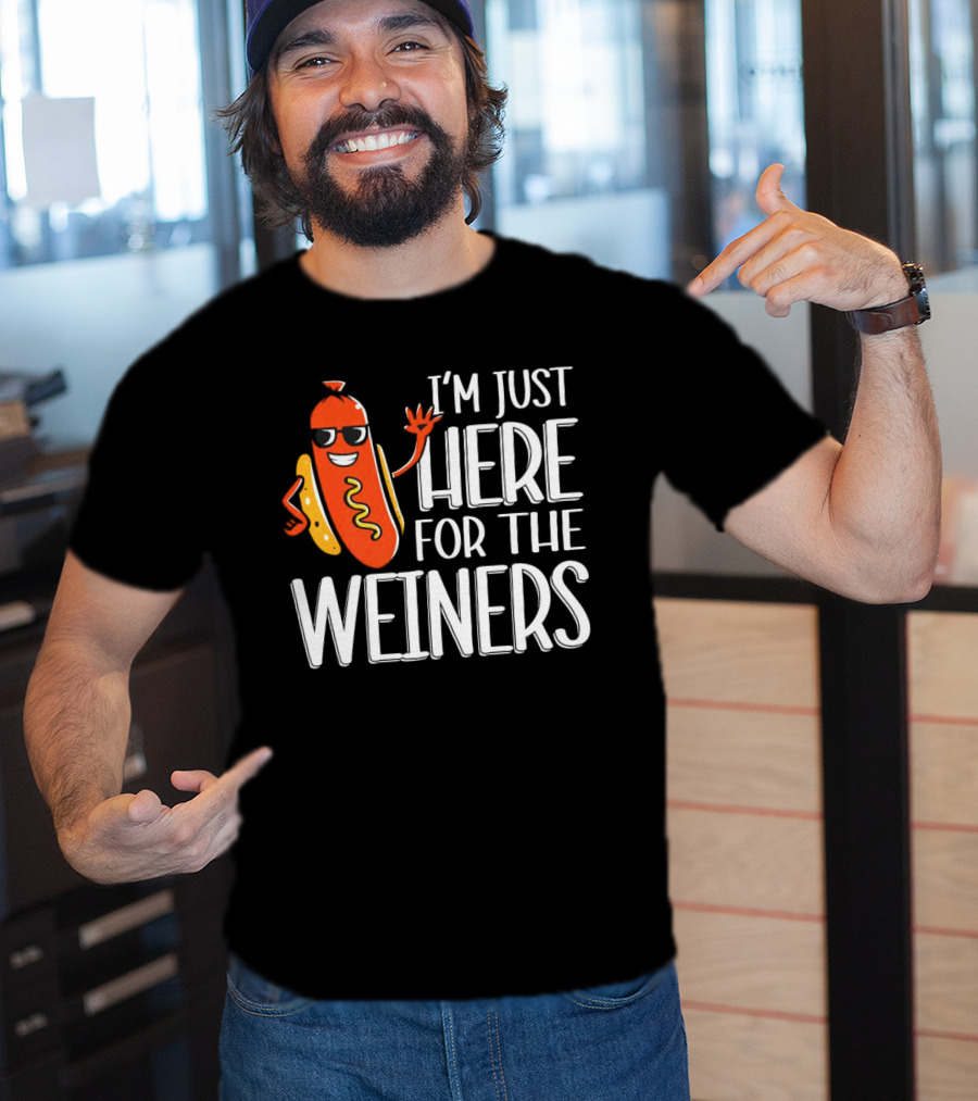 I'm Just Here For The Wieners Sausage Wearing Sunglasses T-Shirt