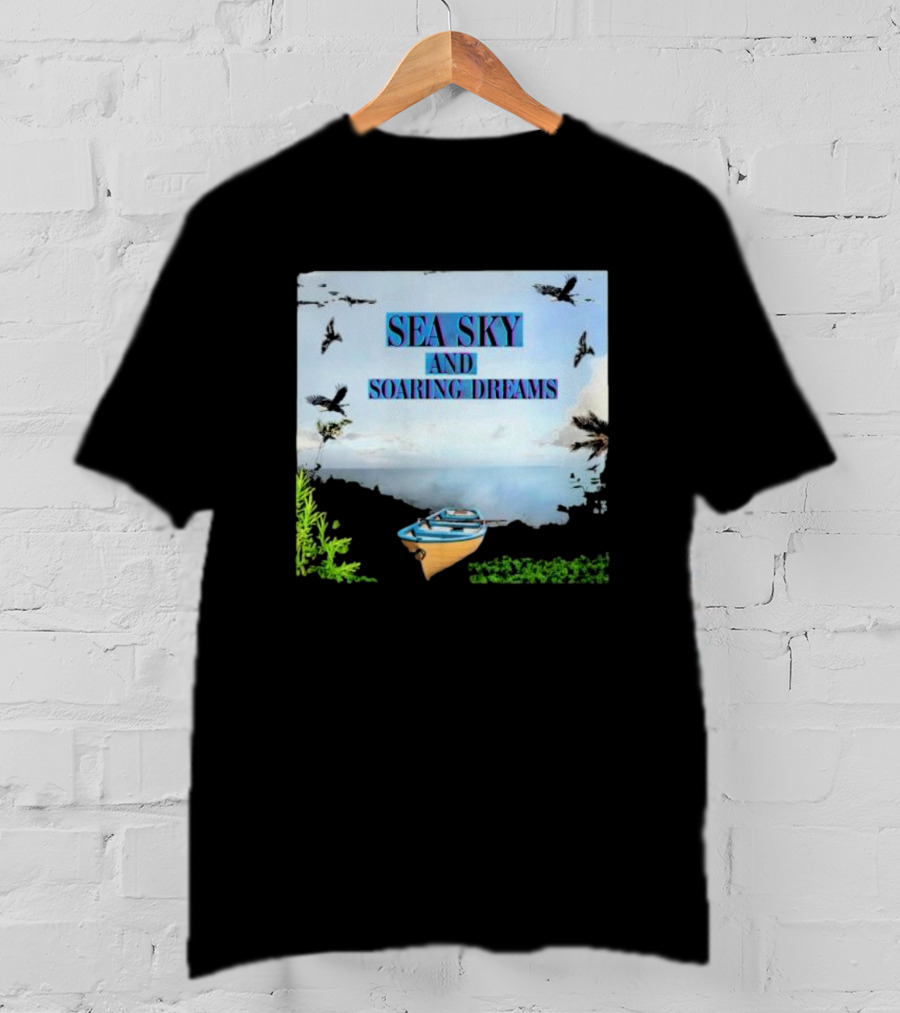 SEA SKY AND SOARING DREAMS WITH BIRDS AND BOAT IN NATURE SCENE T-Shirt