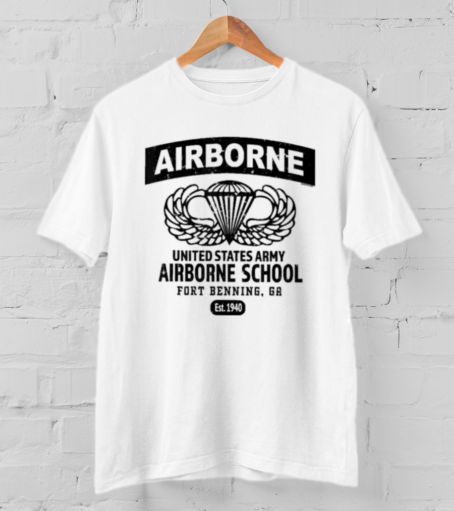AIRBORNE United States Army Airborne School Fort Benning GA Est 1940 Parachute Wings T-Shirt