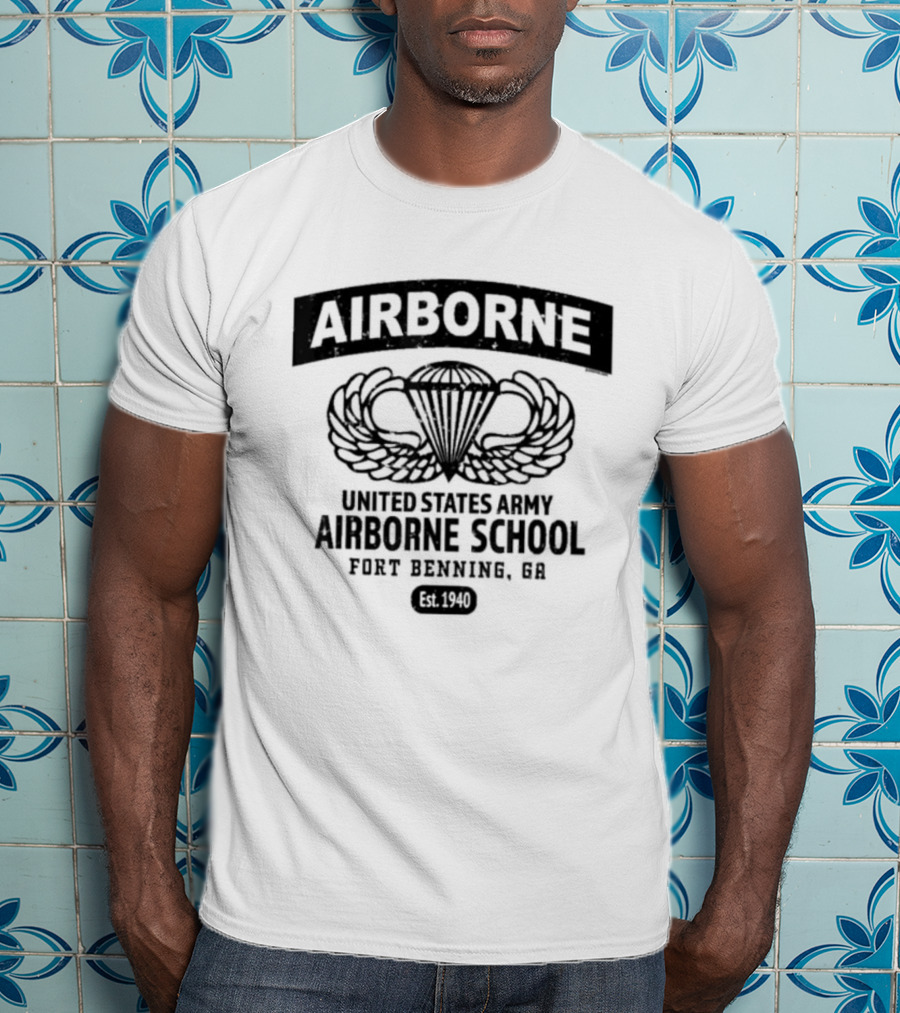 AIRBORNE United States Army Airborne School Fort Benning GA Est 1940 Parachute Wings T-Shirt