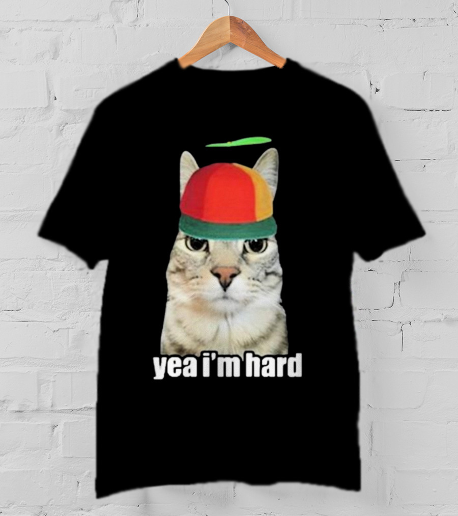 Yea I'm Hard Cat In Propeller Hat T-Shirt