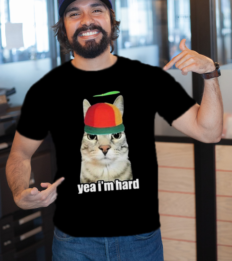Yea I'm Hard Cat In Propeller Hat T-Shirt