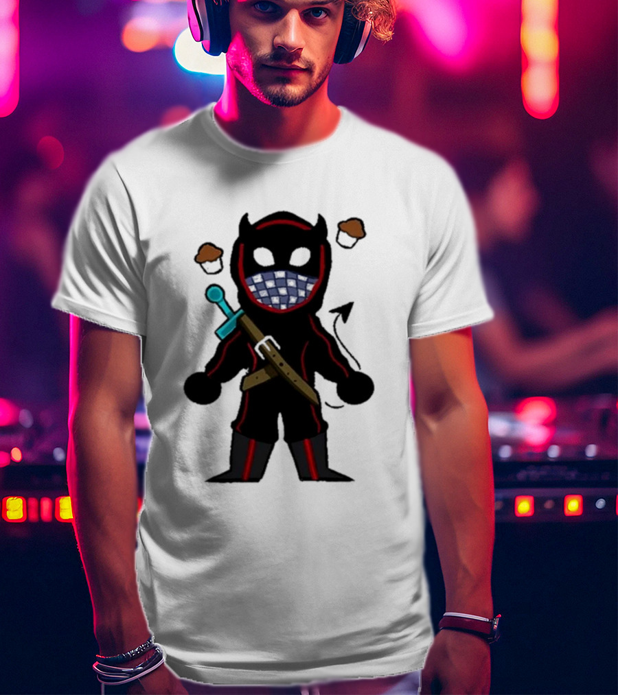 Coryxkenshin Badboyhalo Cute Cartoon Character With Sword And Muffins T-Shirt