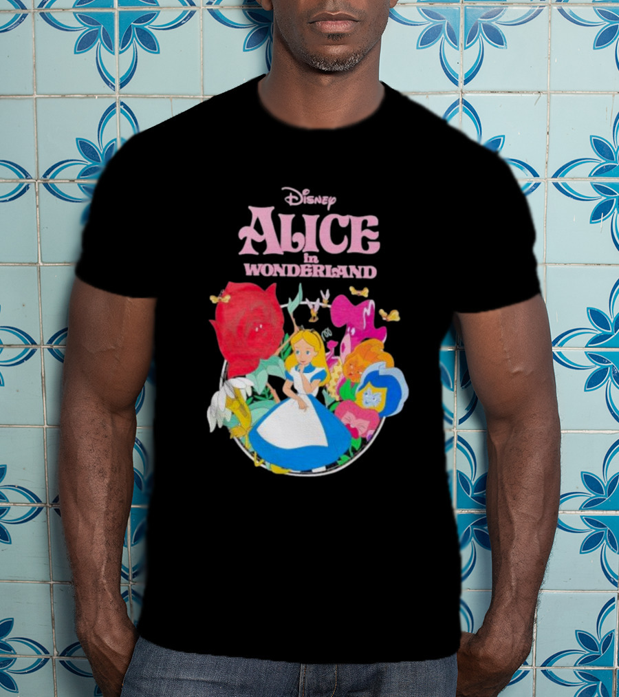 Disney Alice In Wonderland Flowers And Characters Classic T-Shirt