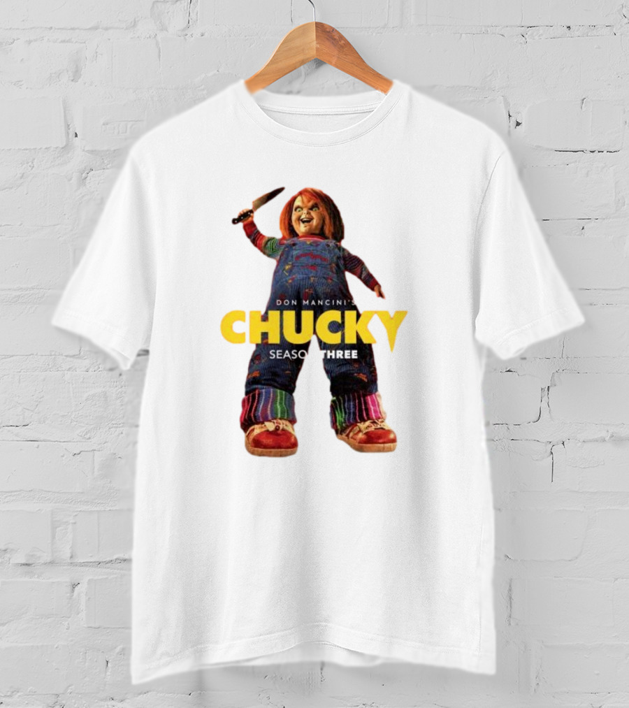 Don Mancini’s Chucky Season Three Horror Character With Knife T-Shirt