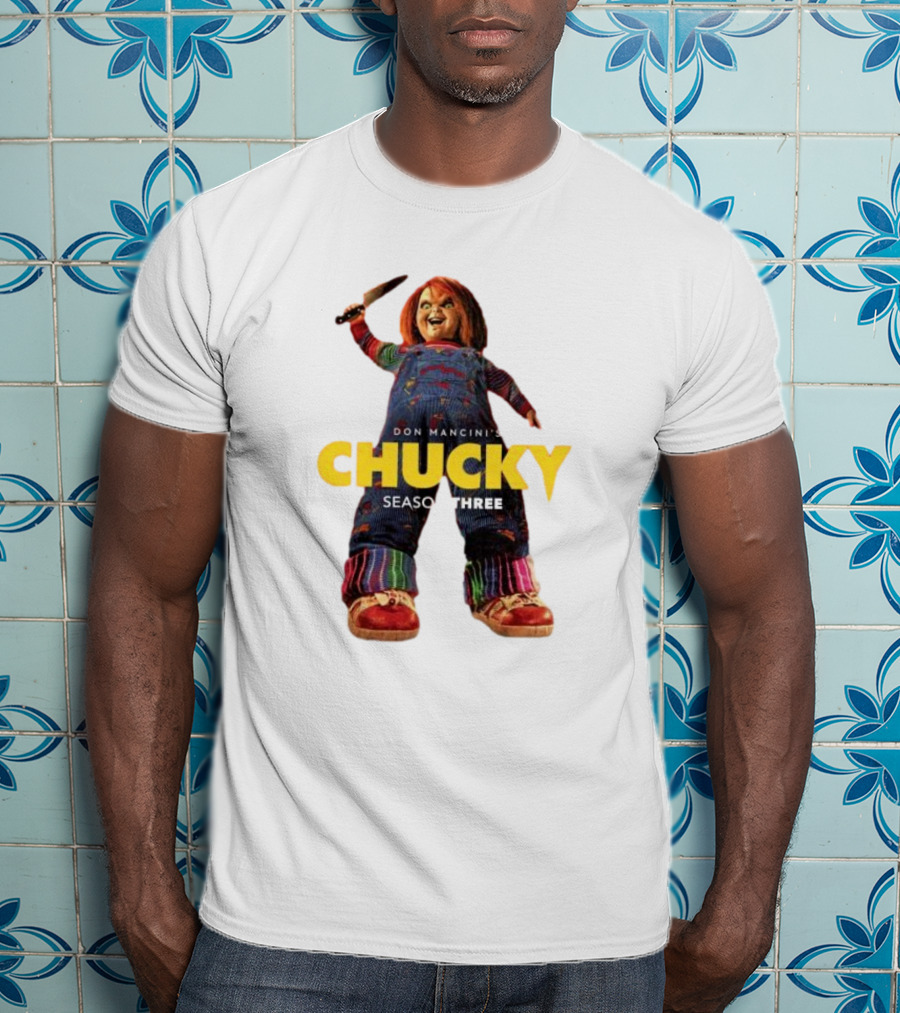 Don Mancini’s Chucky Season Three Horror Character With Knife T-Shirt