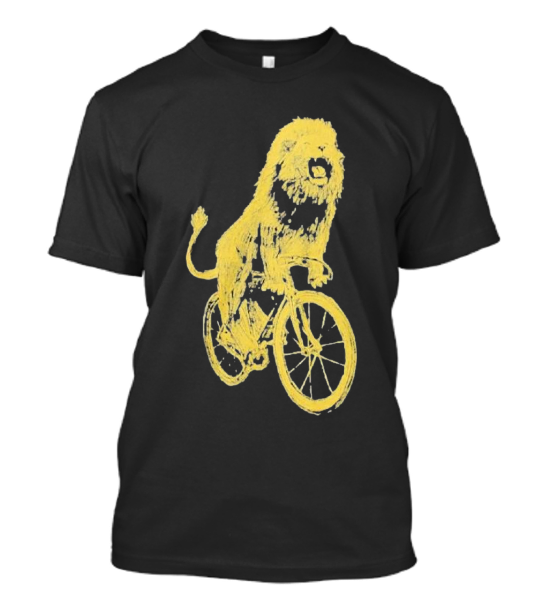 Lion Riding Bicycle Sketch Yellow T-Shirt