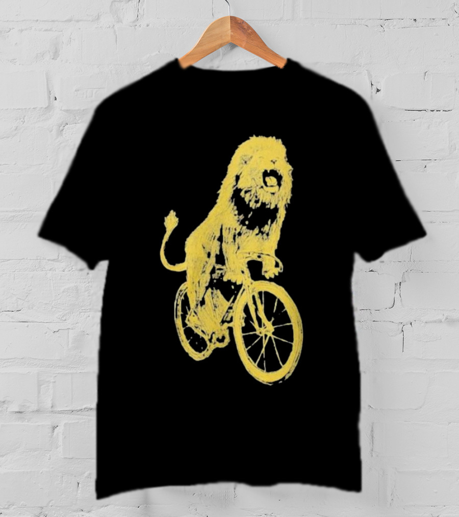 Lion Riding Bicycle Sketch Yellow T-Shirt