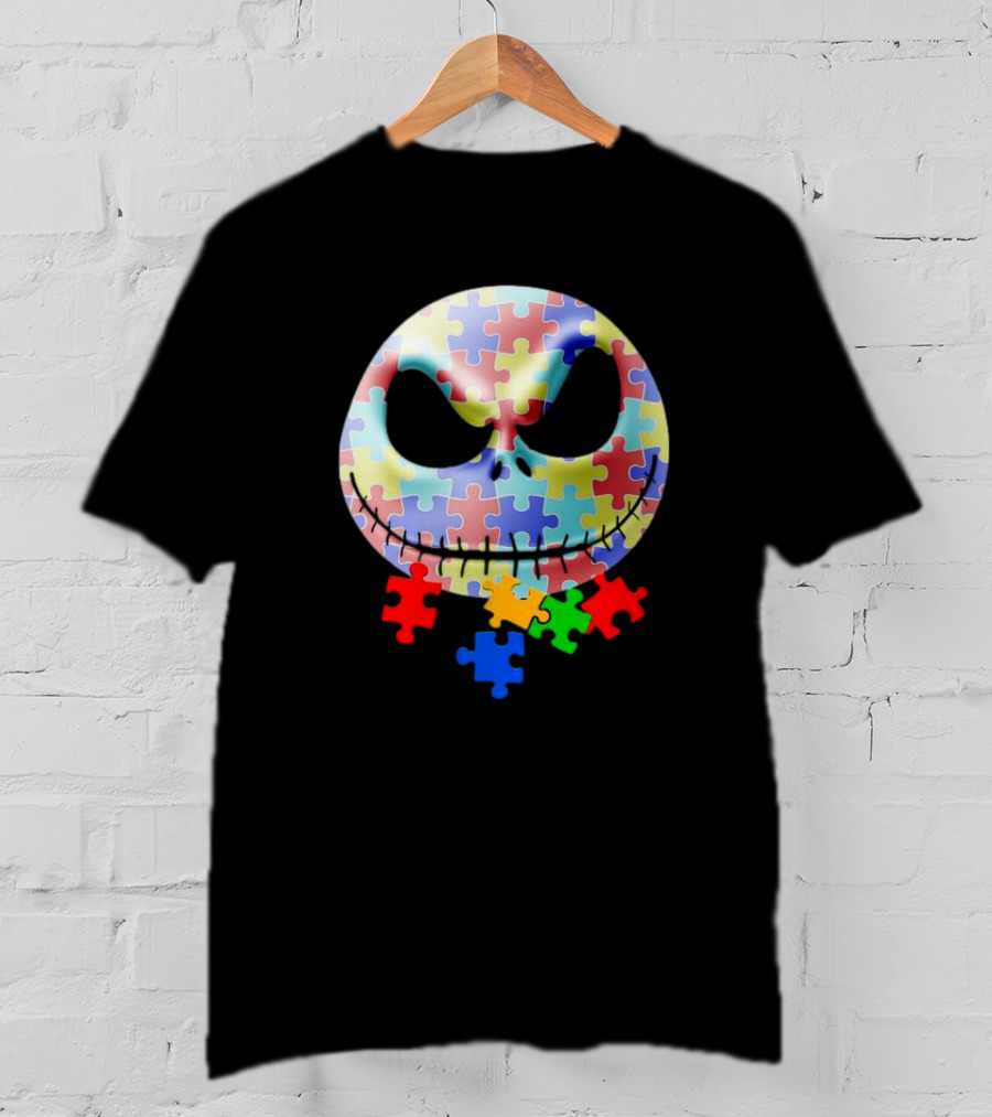 Jack Skellington Face Autism Puzzle Pieces T-Shirt
