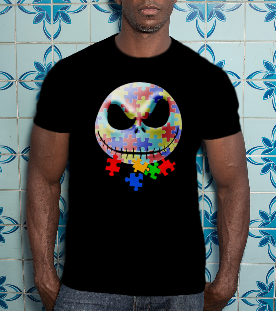 Jack Skellington Face Autism Puzzle Pieces T-Shirt