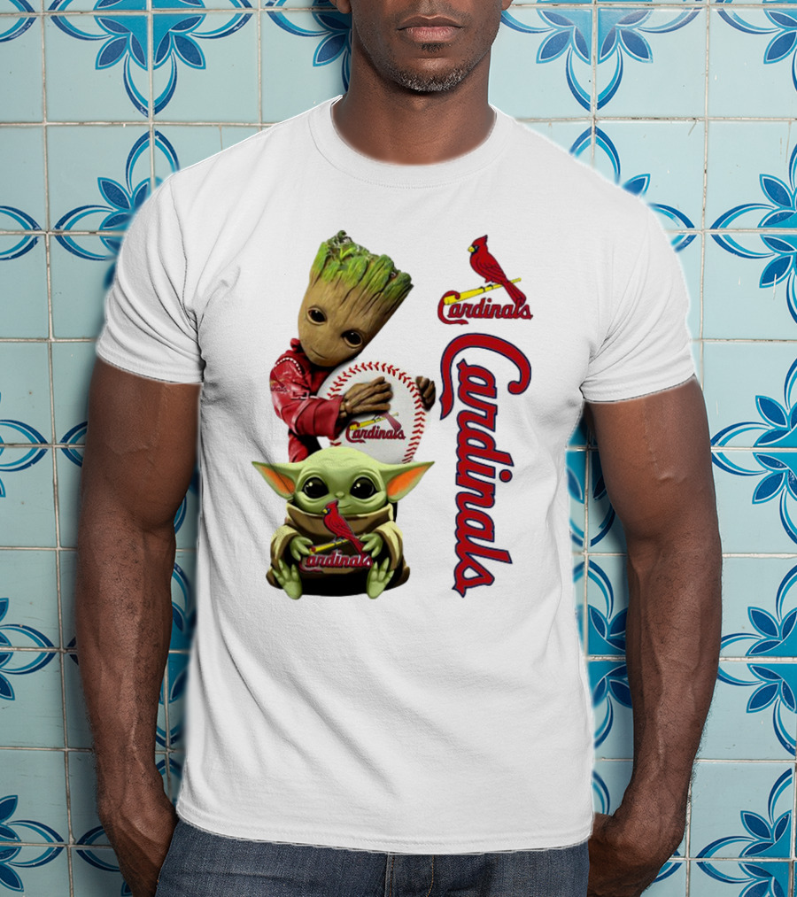 Baby Groot And Baby Yoda Hugging St. Louis Cardinals Baseball T-Shirt