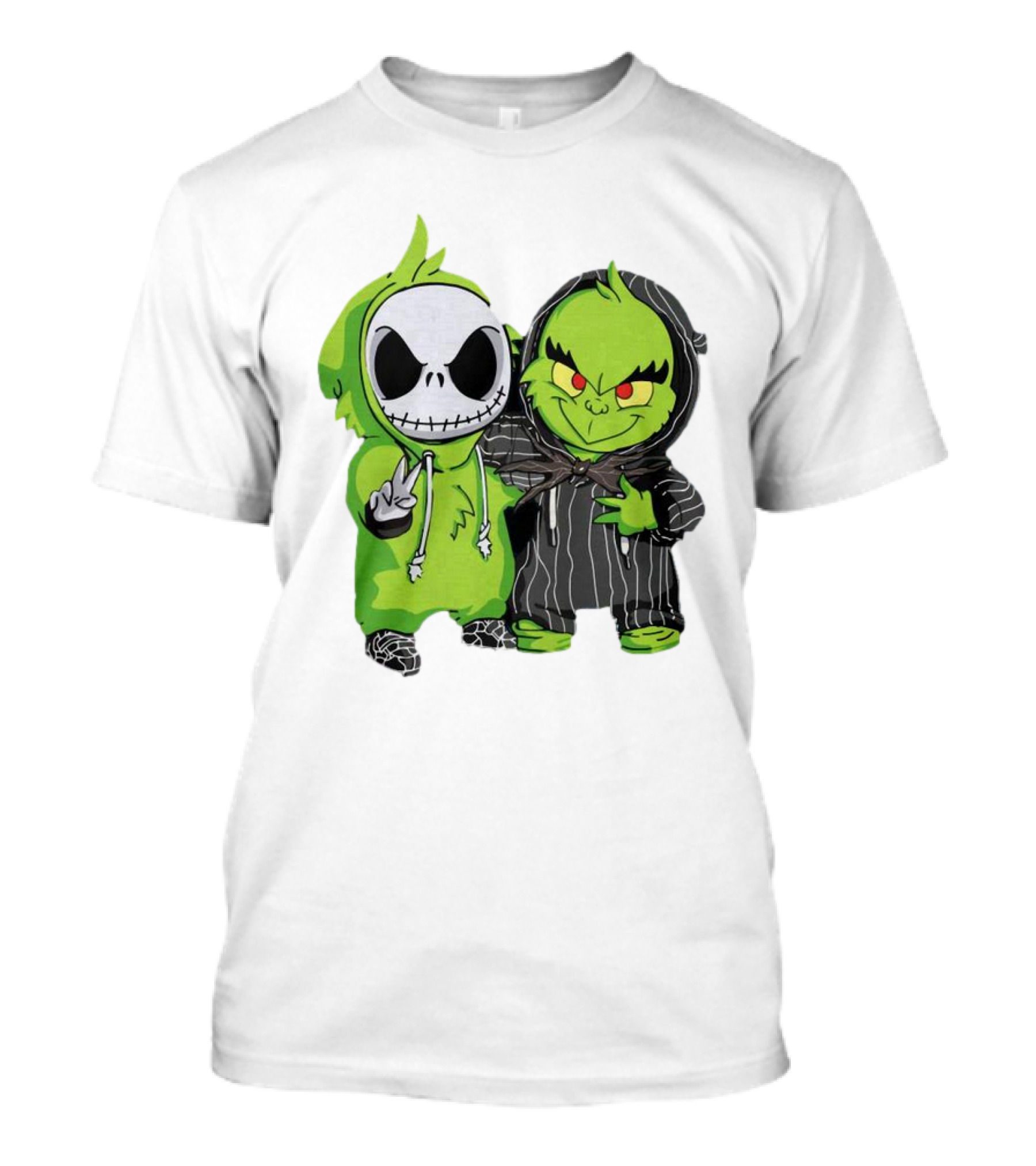 Baby Jack Skellington And Grinch In Green Hoodies T-Shirt