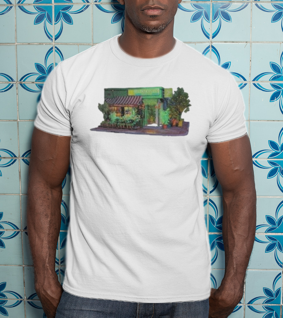 Aplasticplant Botanic Corner Greenhouse Storefront Scene T-Shirt