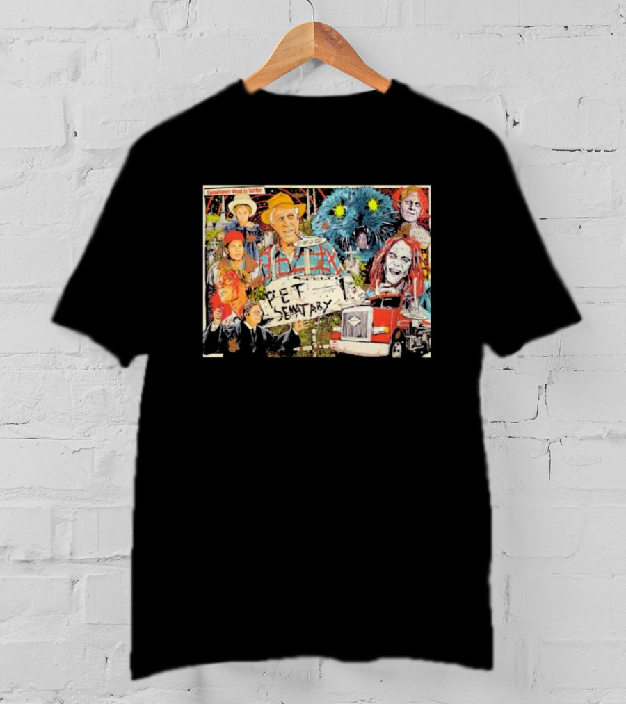 Pet Sematary Sometimes Dead Is Better Horror Characters Collage With Cat And Truck T-Shirt